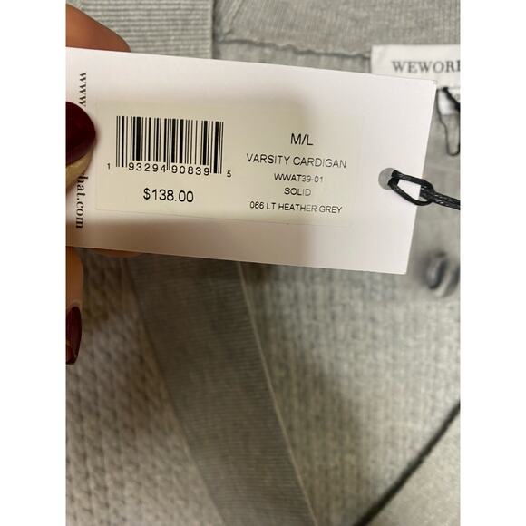 NWT We Wore What Varsity Cardigan M/L Heather Gray Button Front Knit V-Neck - Picture 3 of 3